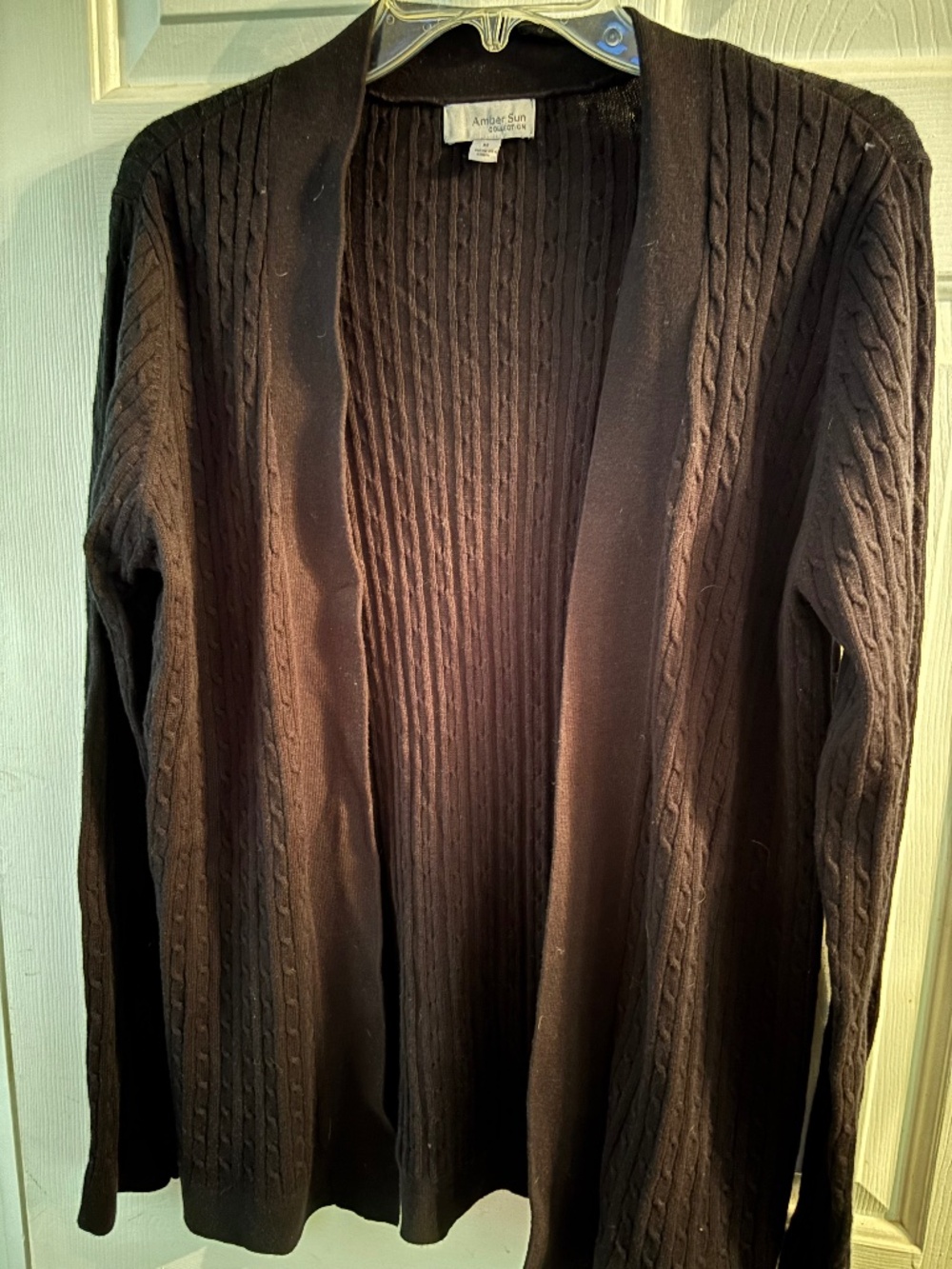Amber Sun Black Cabled Shawl Sweater Size M